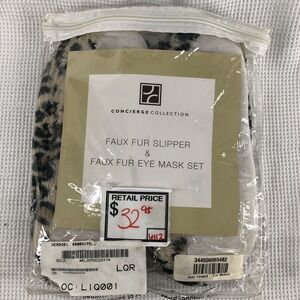 Concierge Collection Faux Fur Slippers and Eye Mask Tan Leopard print womens
